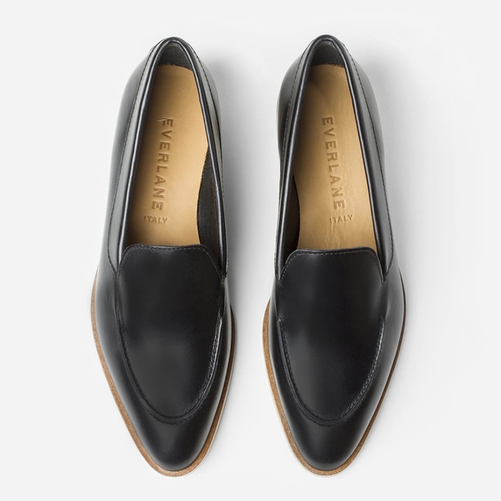 Everlane Black Italian Leather Pointed Flats Sz 8